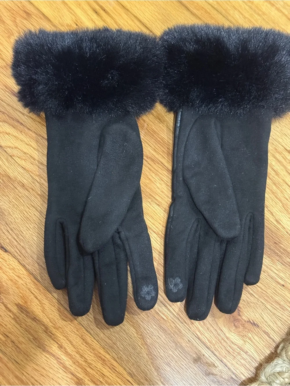 Black Faux Fur Cuff Leather Gloves - Women's Winter Accessory